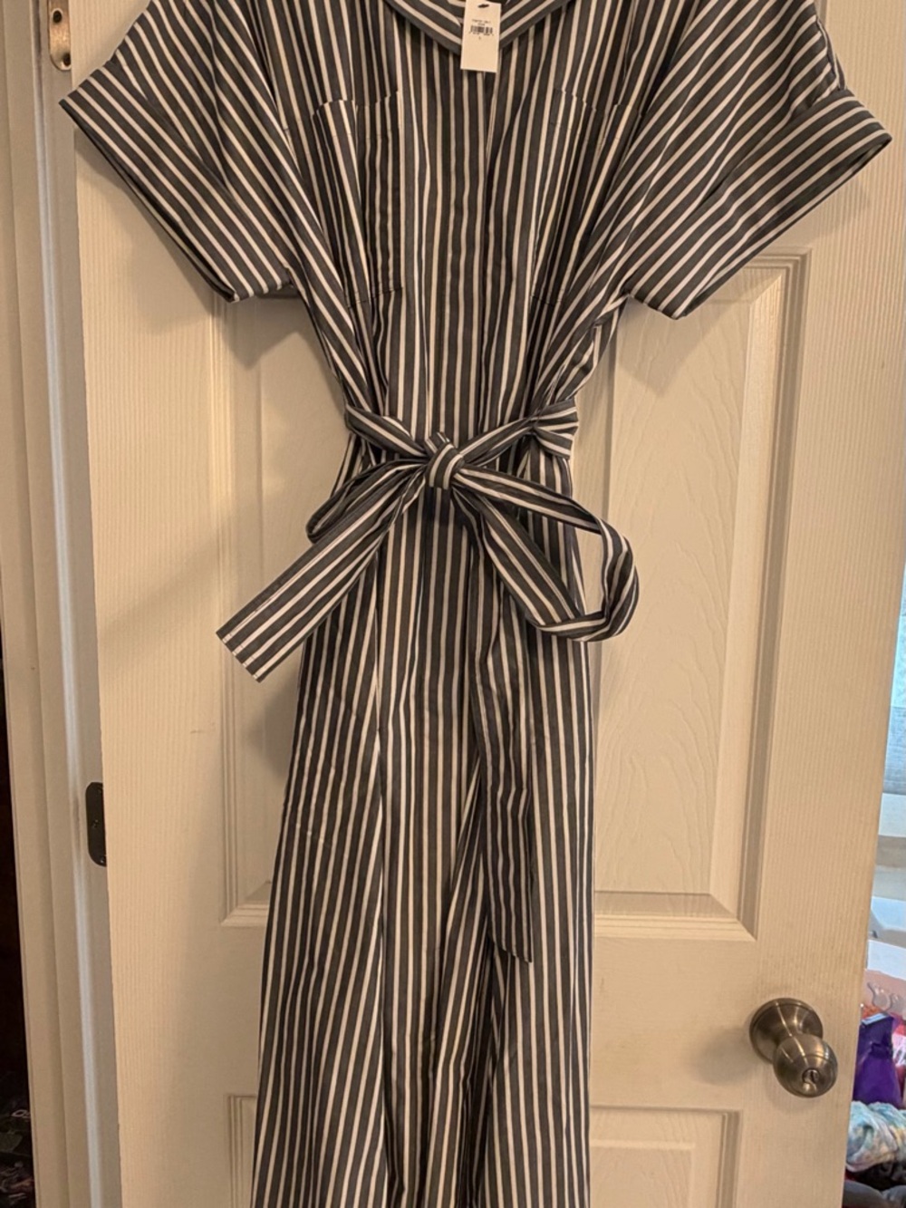Banana Republic Grayish and White Striped Shirt Dress
